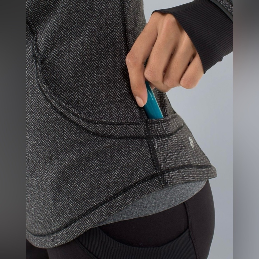 Lululemon Base Runner 1/2 Zip Pullover Jacket Heathered Herringbone Black Sz 10 - Picture 8 of 13